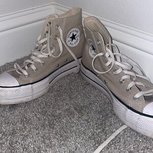 Beige platform high top converse